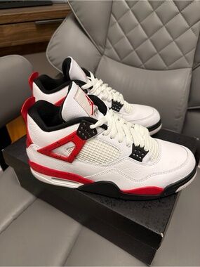 Jordan White and Red Retro Basketball Sneakers
